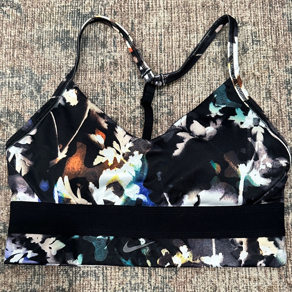 Nike Black Multicolor Floral Racerback Sports Bra SIZE S